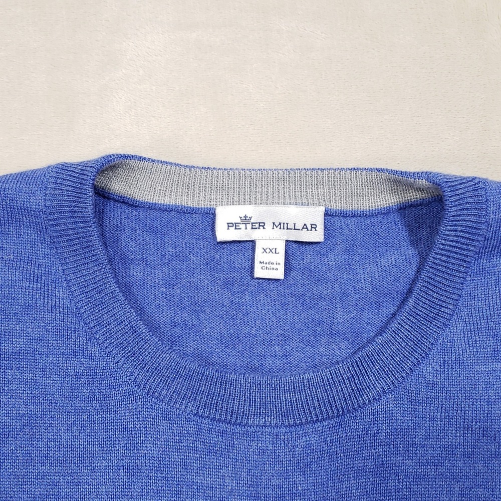 Peter Millar Sweater Mens XXL Blue Merino Wool Silk Crewneck MF19S42 Pullover - Picture 2 of 8